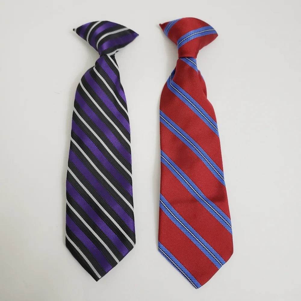 Lot Bundle of 2 Kid's Clip On Ties - Striped Purple Red